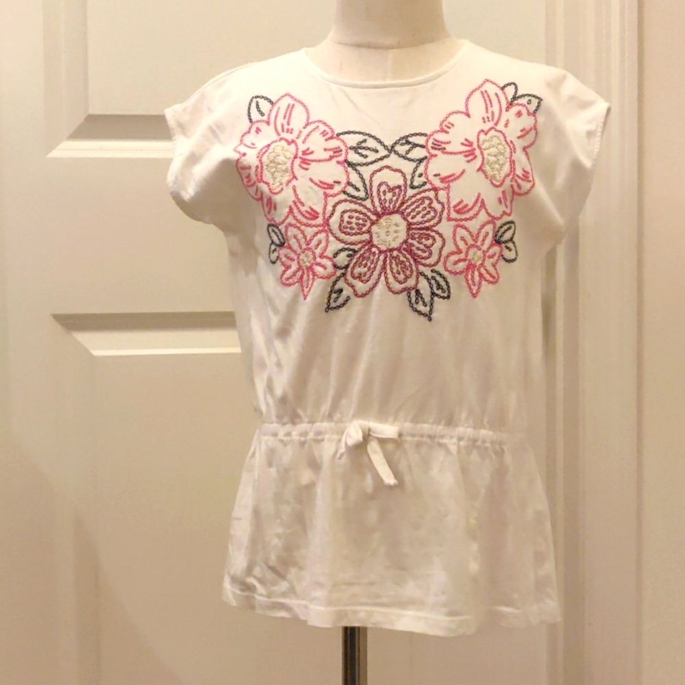 Gymboree Spice Market Girls 7 White cotton Embroidered Floral Gathered Top
